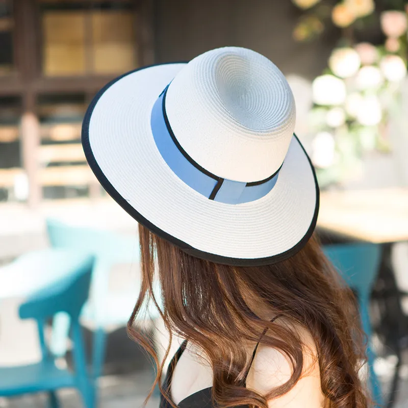 Women Sexy Casual Summer Wide Brim Hats Cute Sun Caps Female straw Hat Striped Printed Hats