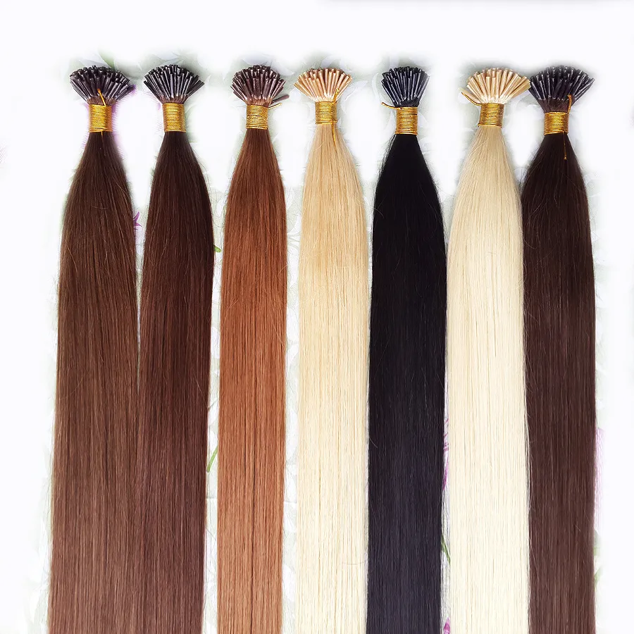 Extensions de cheveux pré-collées I Tip Keratin Fusion Extension de cheveux humains Nail Tip Hair Rose Couleur 100s / sac 20 couleurs au choix