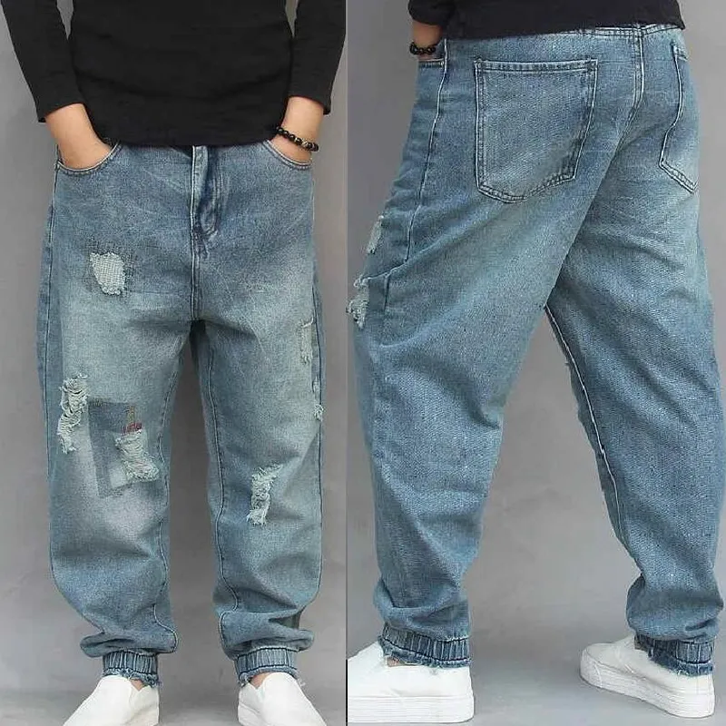 2020 Mens Hip Hop Jeans Loose Harem Baggy Tapered Pants Denim Trousers ...