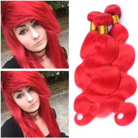 Les cheveux humains vierges malaisiens rouges purs tissent de couleur rouge vierge remy les cheveux humains tisser les paquets de corps du corps des cheveux humains 3 pcs lot 10-30 "