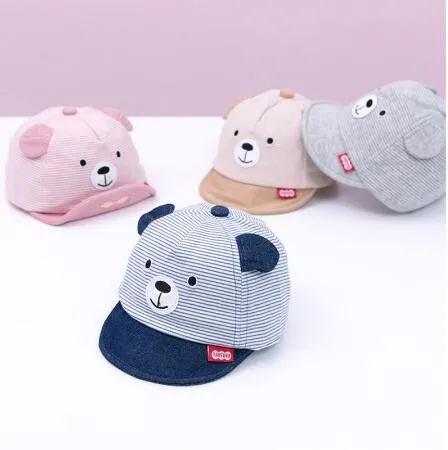 New Cartoon Bear Children Hat Spring Summer Baby Adjustable Baseball Cap Cotton Newbron Caps Soft Sunhat Baby Accessories 3-12M GB111