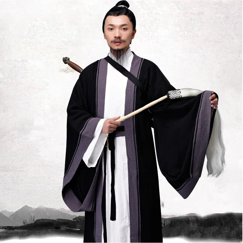Этническая одежда Hanfu Man Man Cotton Linen Linen Daoist Swert наряд Mahdao Monastery Theatre Group, исполняющий костюм Древний Китай Ханфу одежда мужчина