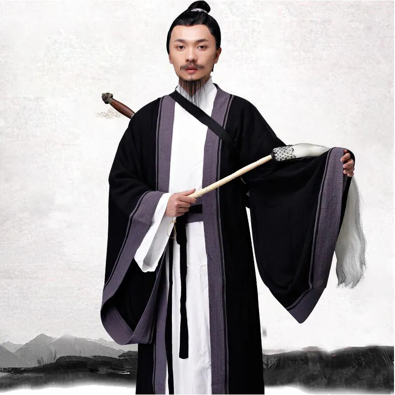 Etniska kläder Hanfu Man Cotton Linen Taoist Priest Outfit Mahdao Monastery Theatre Group Utför kostym Ancient China Hanfu Kläder