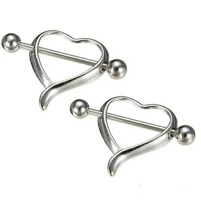 MODRSA 2pcs/lot Heart Nipple Shield Piercing Rings Stainless Steel Barbell Nipple Ring Body Jewelry for Women