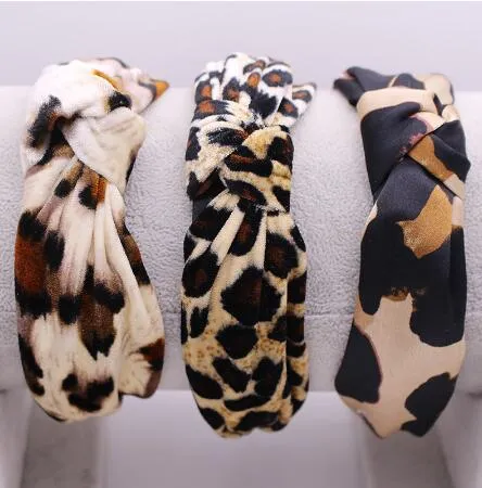 Faixa de cabelo feminina com nó de leopardo boêmio étnica geométrica com padrão de leopardo com nó Acessórios de cabelo personalizados GB1034