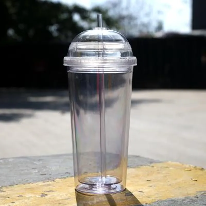 UPS！ドームのふたわされた白いプラスチック飲料水のボトル二重壁のコーヒーミルクカップA12が付いている20ozアクリルの澄んだタンブラー