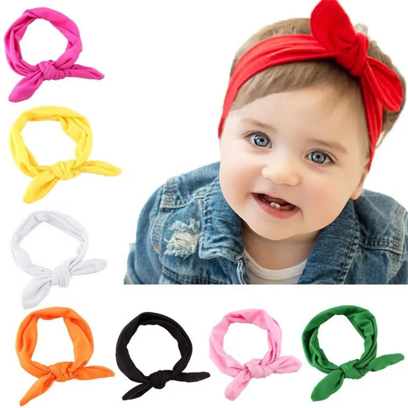 Bebek Çocuk Kız Hairbands 8 Renk / Set Toptan Tavşan Yay Kulak Bandı Türban Düğüm Başkanı Sarar