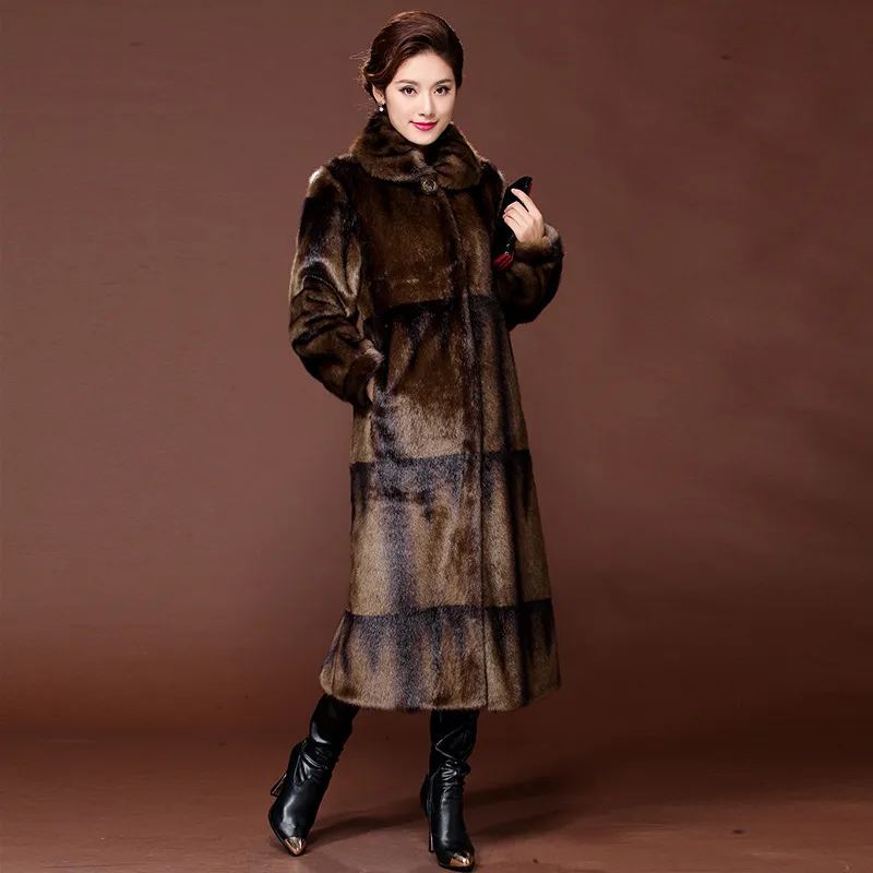 Partihandel-gradient färg verklig minkrock lång naturlig päls rockar kvinnor vinter varm ytterkläder lyxjacka äkta läder 5xl s003