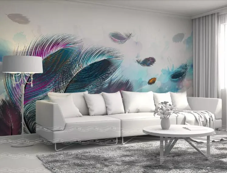 Custom Wall Mural Large Wall Painting Modern 3D StereoscopicBeautiful color feather art Living Room TV Backdrop Wallpaper