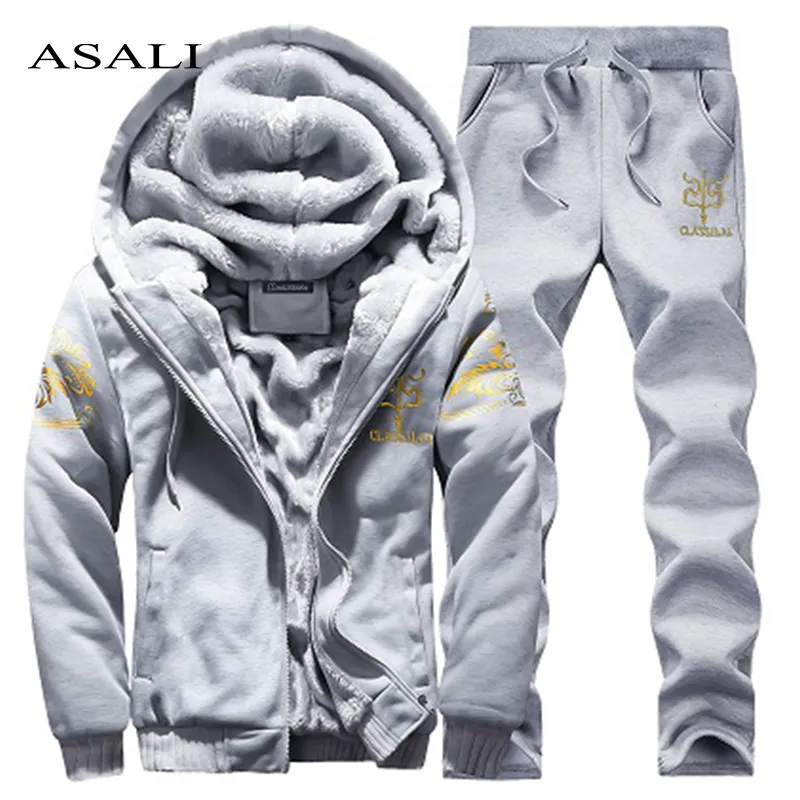 Sportswear Herren-Set Winter Lässige Männer Hoodies Sets Marke Männer Kleidung 2 PCS Warme Dicke Sweatshirt + Hosen Track anzug Männlich