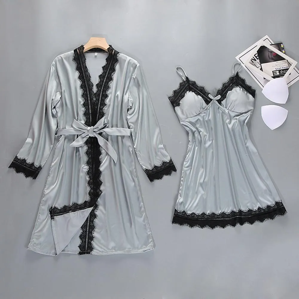 Set Womens Satin Nightgowns Polyester Nightdress with Full Sleeves Above  Knee Length from Dhgate Womens Sleepwear - price 31.87