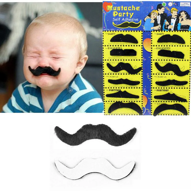 12 pçs/set traje de festa de halloween bigode falso engraçado bigode barba falsa traje de festa para adultos crianças brinquedos conjunto de barba de bigote falso