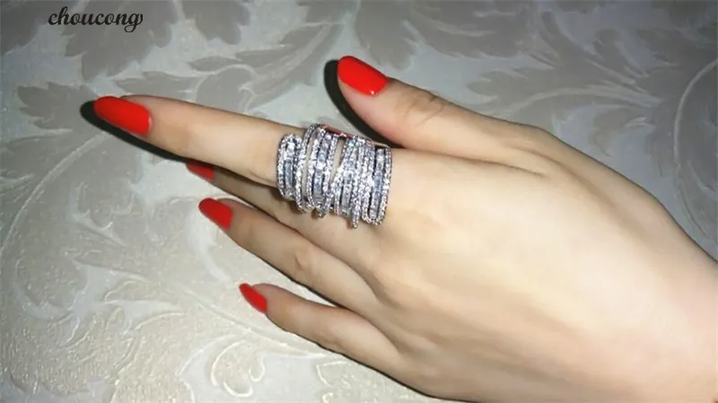 Choucong Luksusowa Lady Party Pierścień 925 Sterling Silver T Kształt Diament CZ Zespół Ślubny Pierścienie Dla Kobiet Zaręczyny Biżuteria Prezent