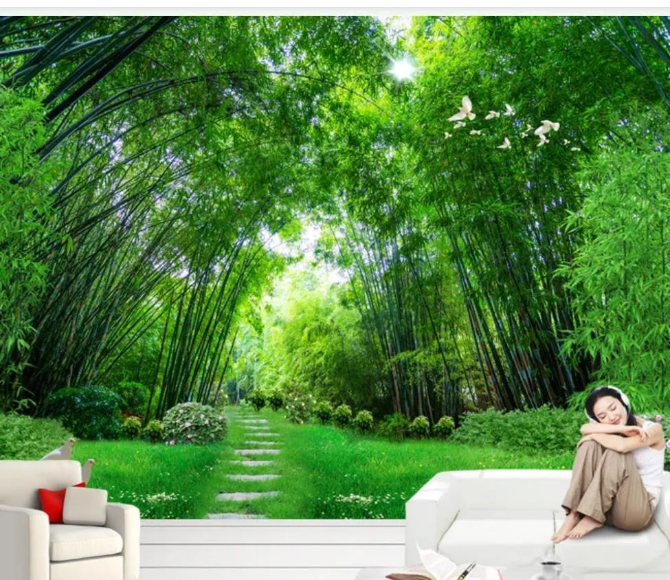 Fondos De Pantalla 3D Para Paredes: Papel Tapiz De Bambú Con Paisajes  Forestales, Papel Tapiz De Bosque 3D, Decoración De Pared Inspirada En La Naturaleza  Para Sala De Estar Y Dormitorio De, image size:975x844