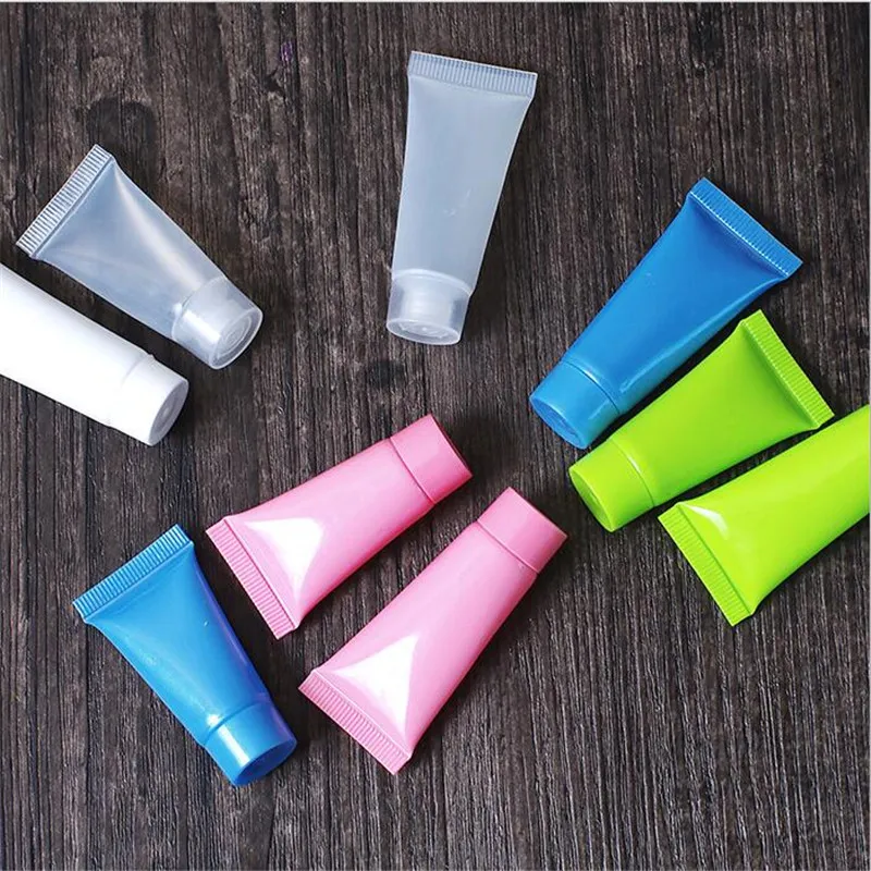 5ml 10ml Esvaziar plástico macio Amostra frasco Jar Caso Pot para o chuveiro Gel Shampoo de Limpeza Facial