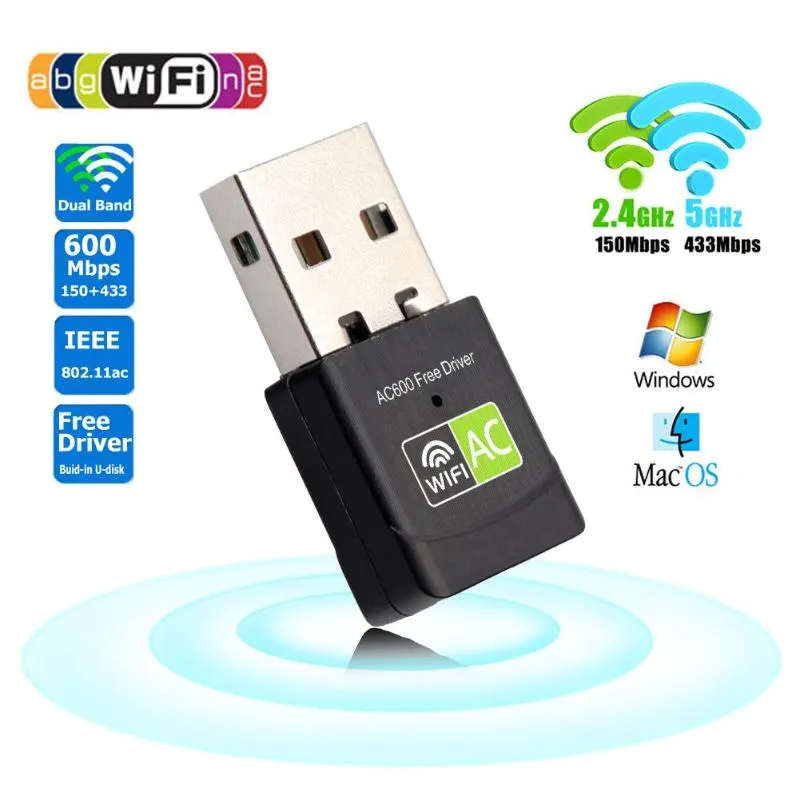USB WiFi Adapter, 600Mbps Wireless WiFi Network Adapters for PC, Dual Band  External WiFi Adapter (433 Mbps/5 GHz, 200 Mbps/2.4 GHz) 802.11ac, for