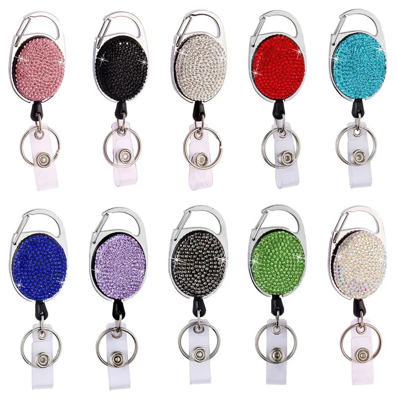 Retractable Women Rhinestone Key Chain Telescopic Wire Rope Keychain Anti Lost Yoyo Pass Id Card Buckle Fashion Metal Keyring Ring Holder