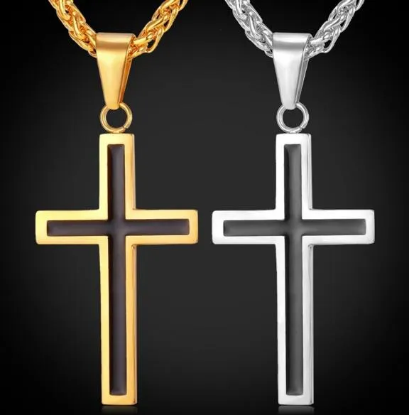 Men's Classic Stainless Steel Mens Chains 18K Real Gold Plated Vintage Latin Christian Cross Pendants Necklaces WL941