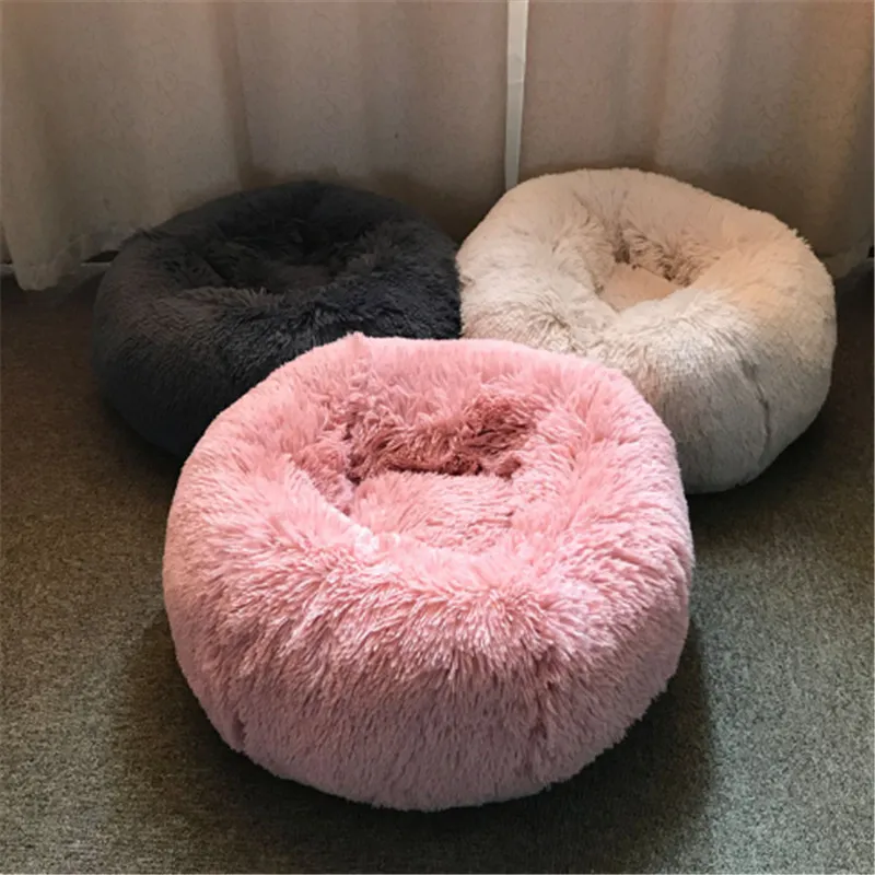 Dog House Warm Super Soft Long Hair Kennel Round Djup Cat Kennel för små medelstora husdjur Pet Product Dog Bed 190101-13