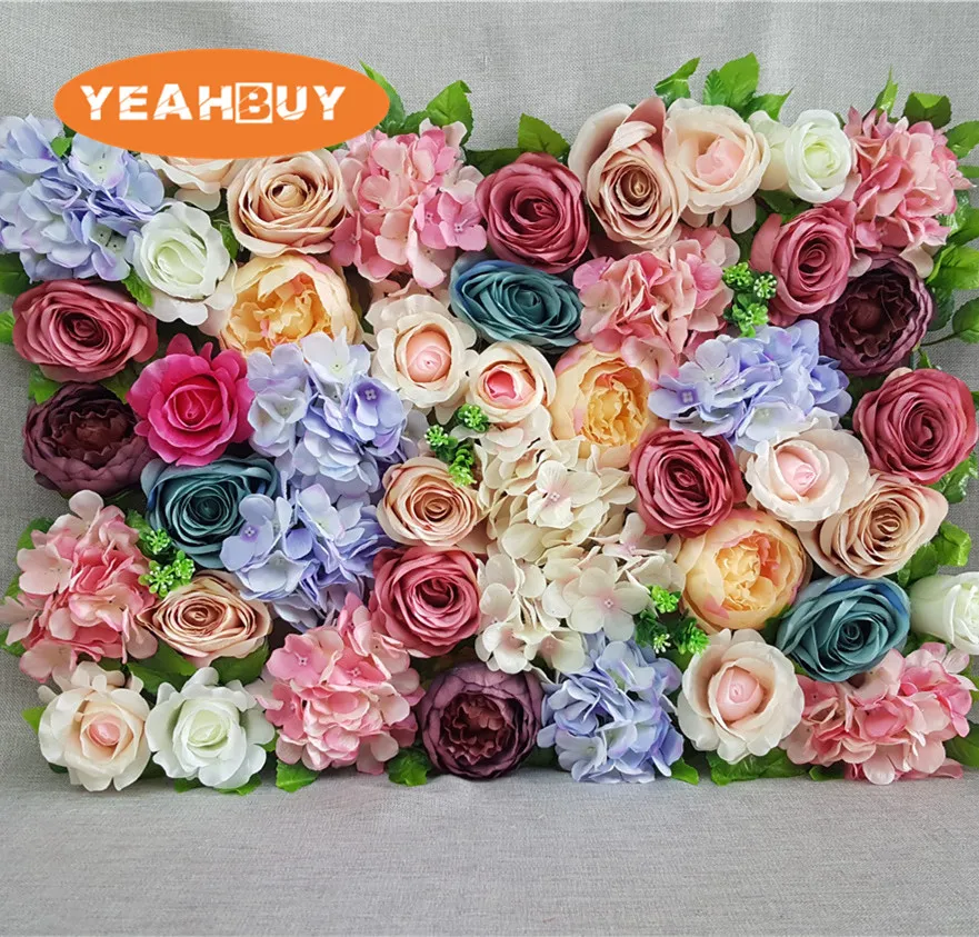 1pcs artificiell silke blomma vägg för DIY bröllop blomma bakgrund Rose peony hortensia blommor vägg väg ledande blommor händelse parti leveranser