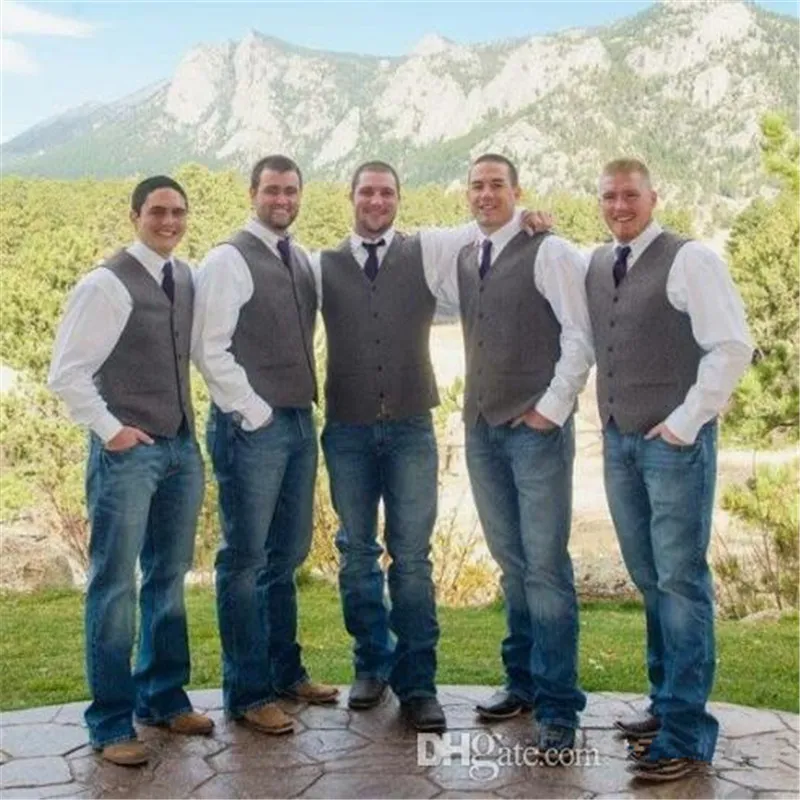 Chalecos de novio de lana gris para la granja Body Party atuendo Groomsmen Team Chaleco Slim Fit Men's Vestido Traje Jardín de fiesta Vestido de chaleco