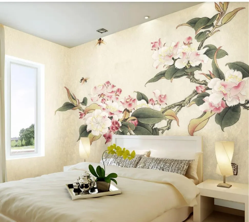 Chinesischen Stil handbemalten chinesischen Malerei Pfirsichblüte TV Hintergrund Wand Blume Tapeten