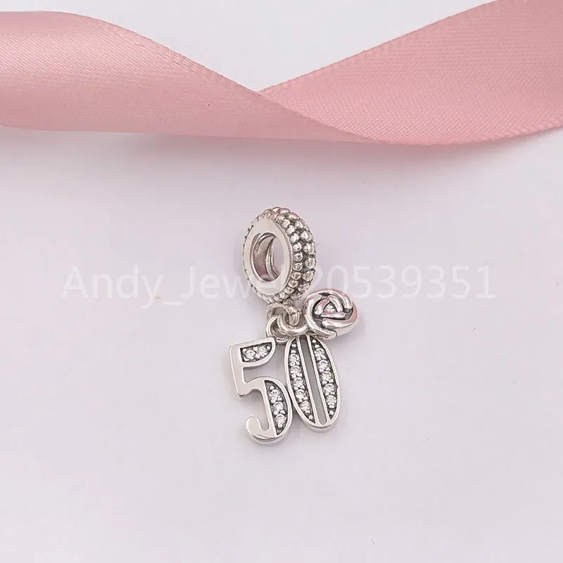 Andy Jewel Authentic 925 Sterling Silver Beads 50 jaar liefde hanger Charm Charms past Europese pandora -stijl sieraden armbanden ketting 797264cz