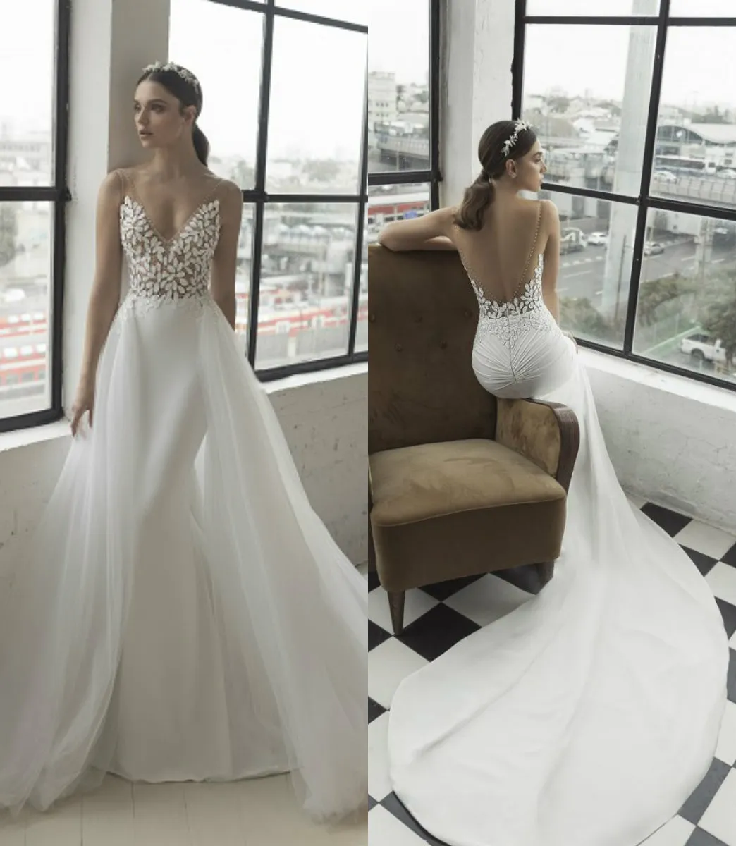 Julie Vino Mermaid Wedding Dresses With Detachable Overskirts Deep