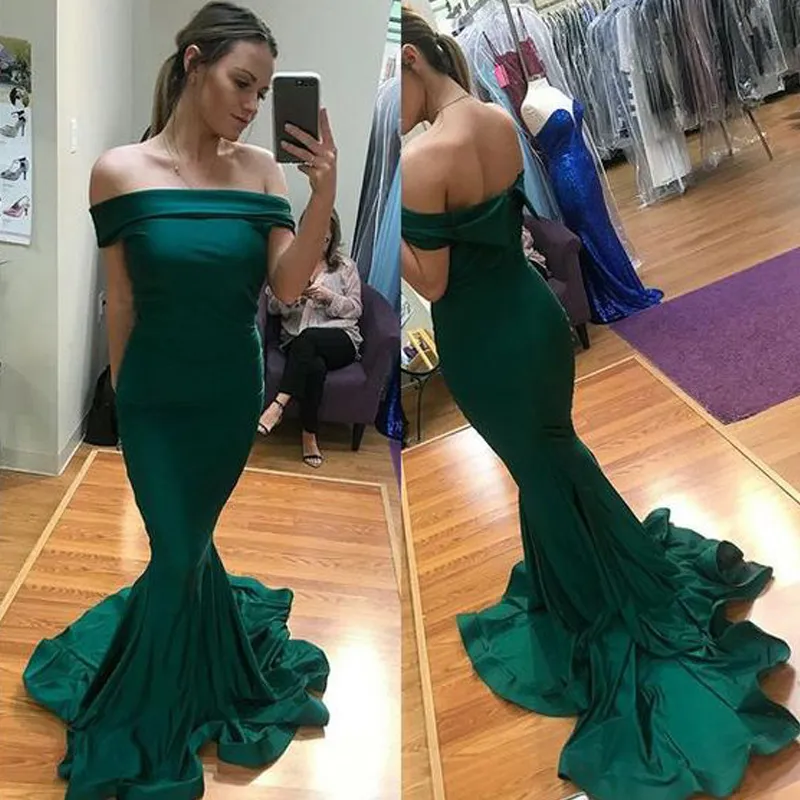 Elegant Fitted Mermaid Evening Dresses Off the Shoulder Zipper up Cheap High Quality Custom Made Prom Party Gowns with Small Train