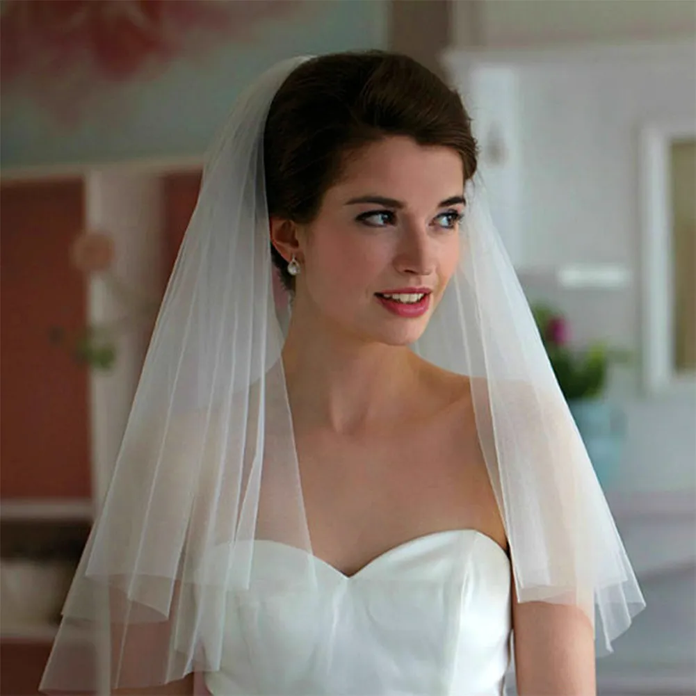 2 Tier Wedding Veil With Comb 60 80cm/24 31in Chic Double  display picture 2