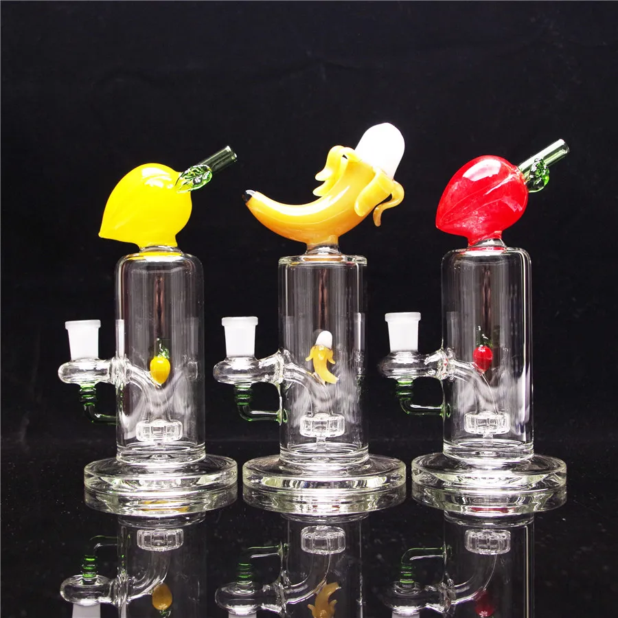 8 polegadas narguhs color frut bong bong banana tubo tubo recyecler plataforma com 1 tigela incluída