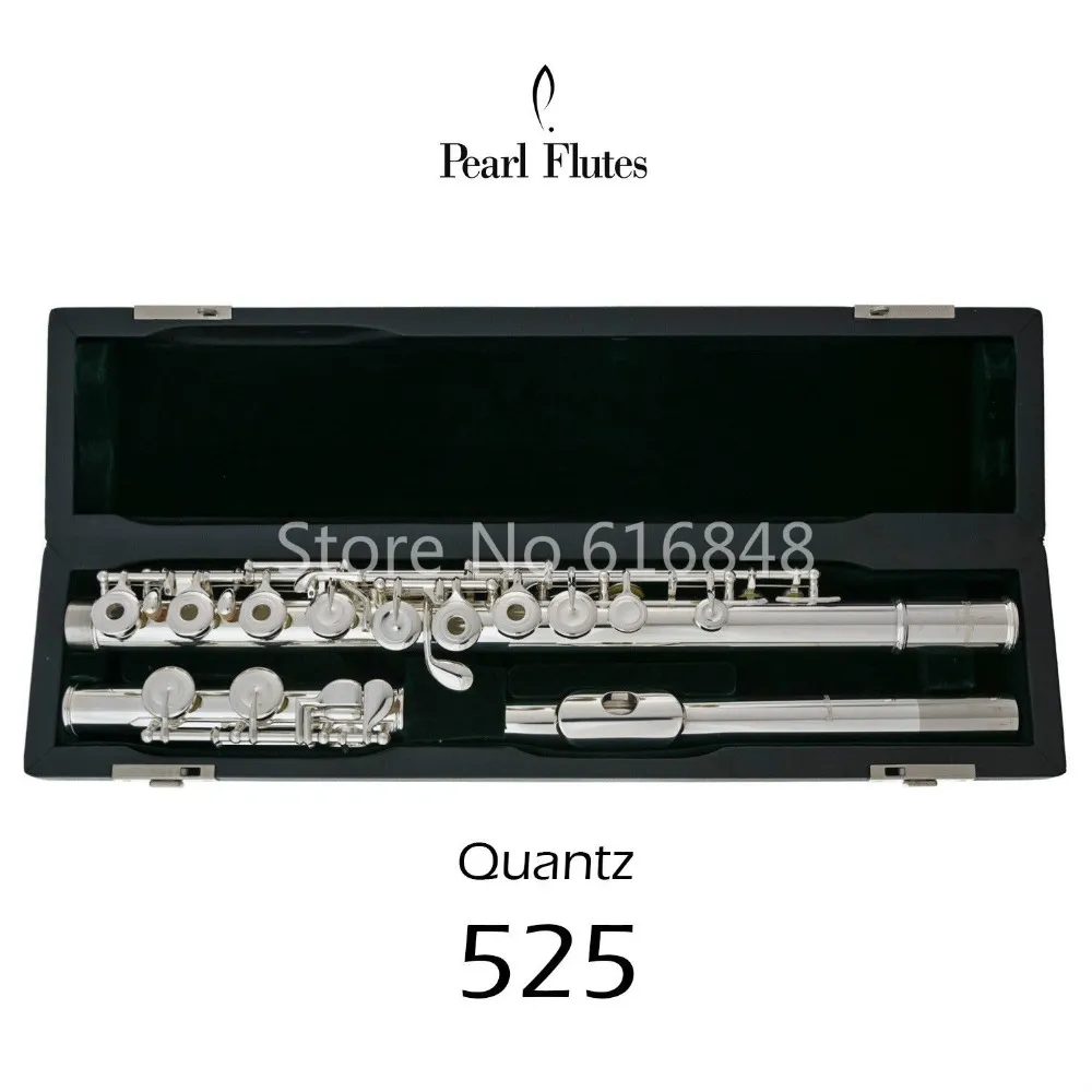 高品質の真珠Quantz 525 C曲Flute 16キーオープンホールシルバーメッキCUPRONICKEL楽器Flauta Eキー