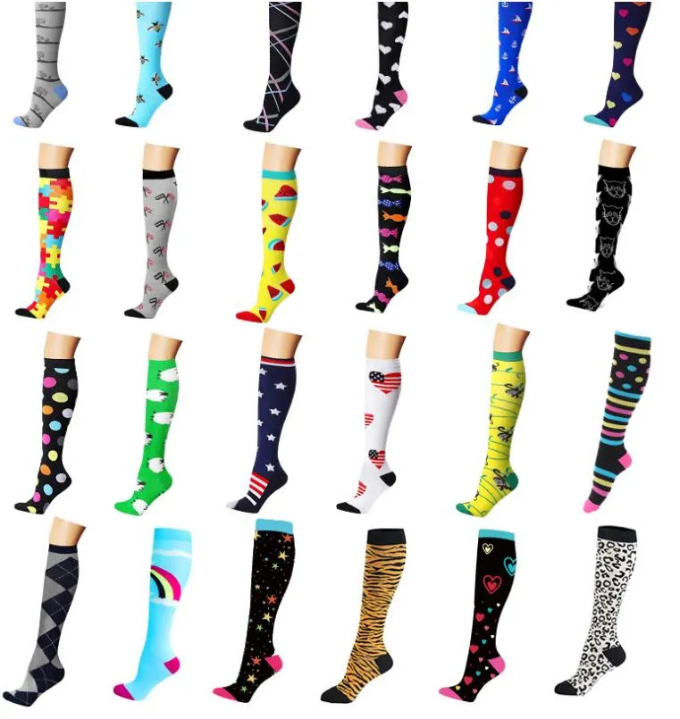 Men Women Cotton Compression Socks Best for Medical Running Athletic Circulation Recovery Travel Stockings Knee Socks Stretchy colorful M L