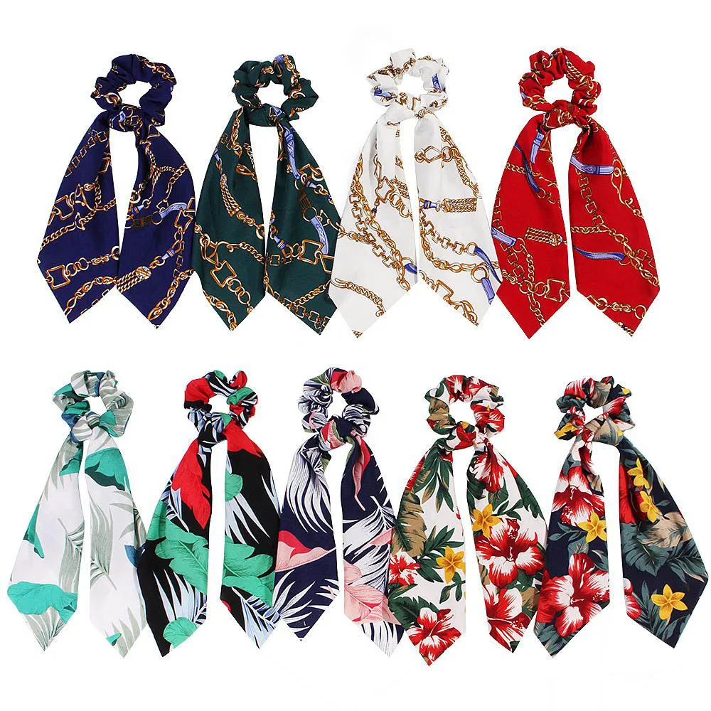 9 Colors Boho Print Ponytail Scarf Bow Elastic Hair Rope Tie Scrunchies Ribbon Hair Bands for women girl