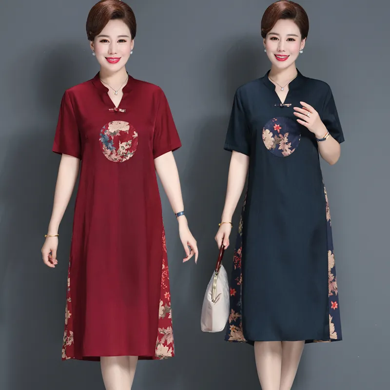 Shanghai vintage klänning stor storlek kvinnor print blomma förbättra cheongsam kinesiska traditionella tang kostym blusar kortärmad tröja