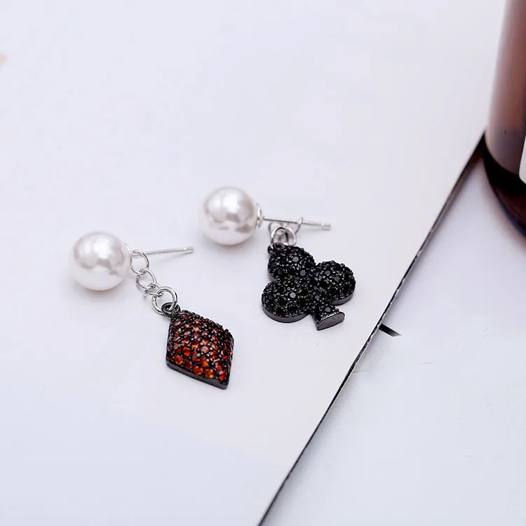 Fashion- Brincos de poker para mulheres designer de marca jóias de casamento 925 prata orelha prisionos senhora cz pérola garanhão brinco