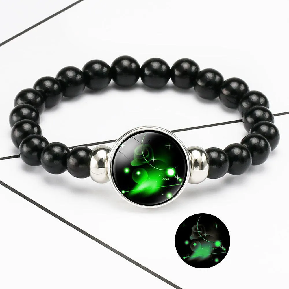 Nowy 12 Znak Zodiaku Świecące Bransoletki Dla Kobiet Mężczyźni Glow In The Dark Constellation Charm Koraliki Łańcuchy Biżuteria Mody Urodziny W Letnie