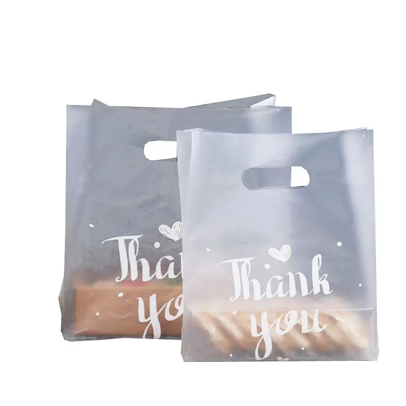 Thank You Plastic Gift Bag Bread Storage Shopping Bag with Handle Party Wedding Plastic Candy Cake Wrapping Bags WB2177