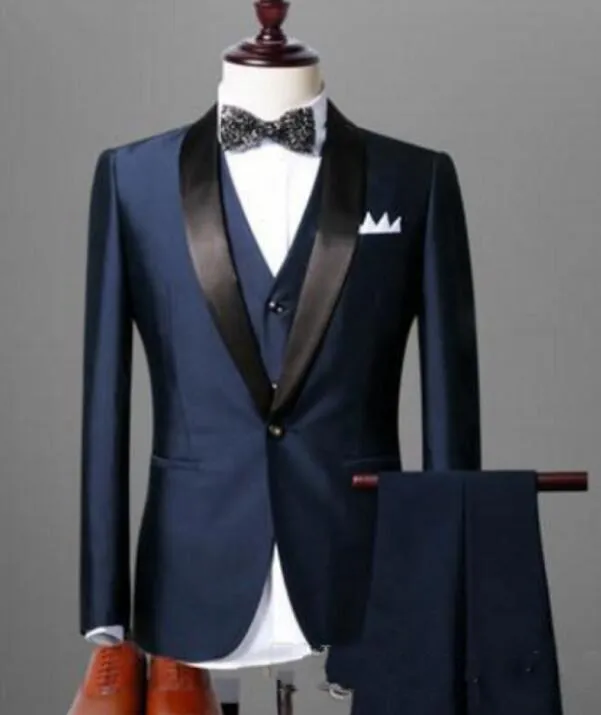 Индивидуальный дизайн Темно-синие мужские свадебные смокинги Черный лацкан однобортный Смокинги для мужчин Свадебное / Ужин / платье Darty (куртка + брюки + галстук + жилет) 966