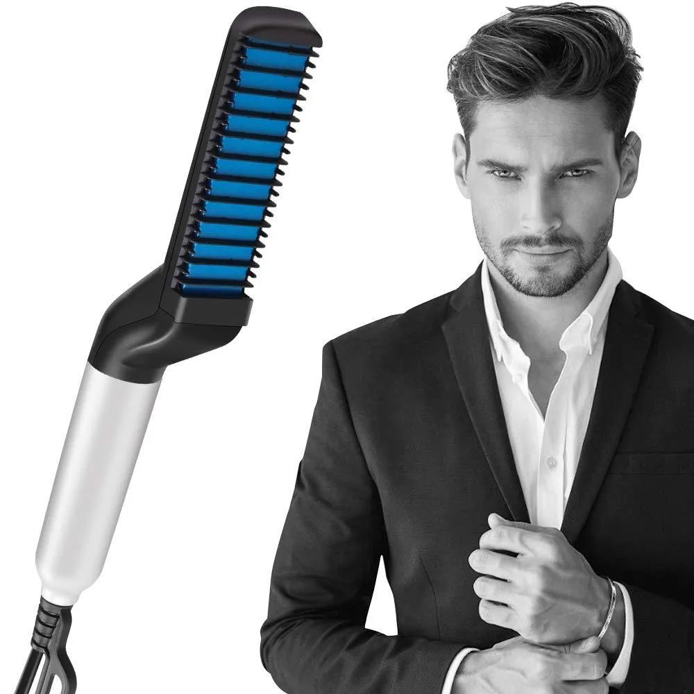 Hair Curling Iron Men's 2 In 1 Ceramic Hair Styling Iron Comb Beard Straightener Curler Set Quick Hair Styler for Men