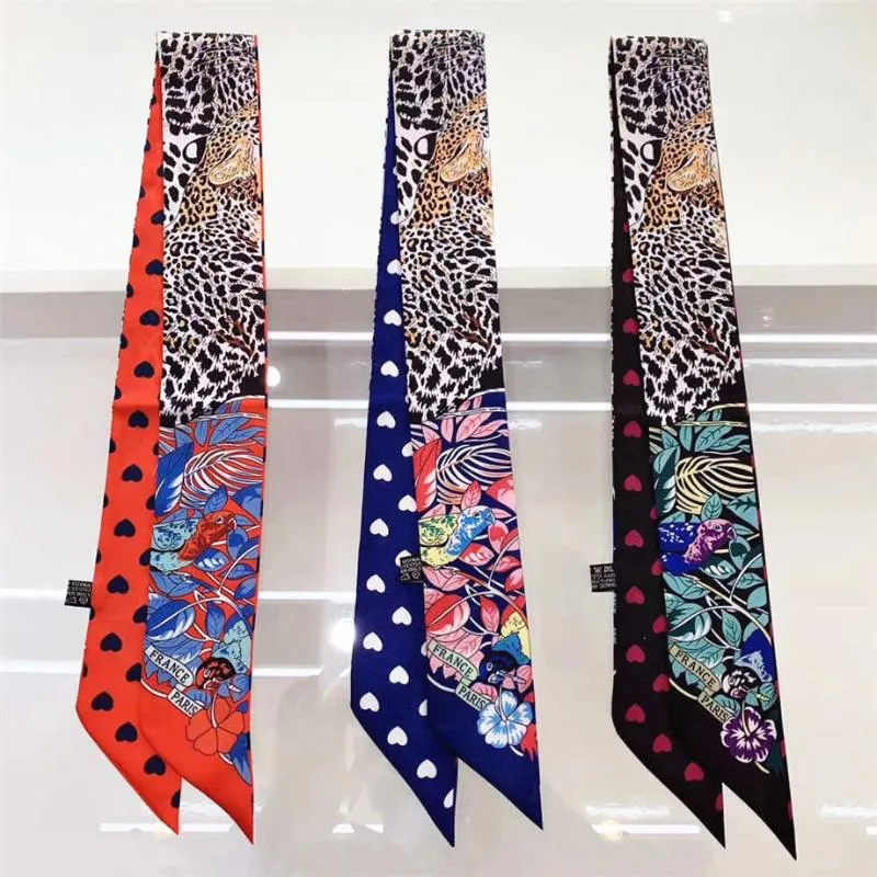 Leopard Parrot Heart Wiosna Skinny Scarf Kobiety Torba Szaliki 2020 Nowy Design Summer Neckerchief Silk Scarf Dla Panie