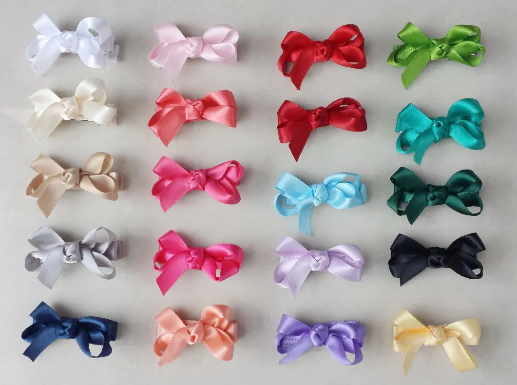 20pcs mini hair accessories satin ribbon bows clips covered lined Double Prong Duckbill Alligator Hairpin Boutique Baby Girl headwear FJ3238