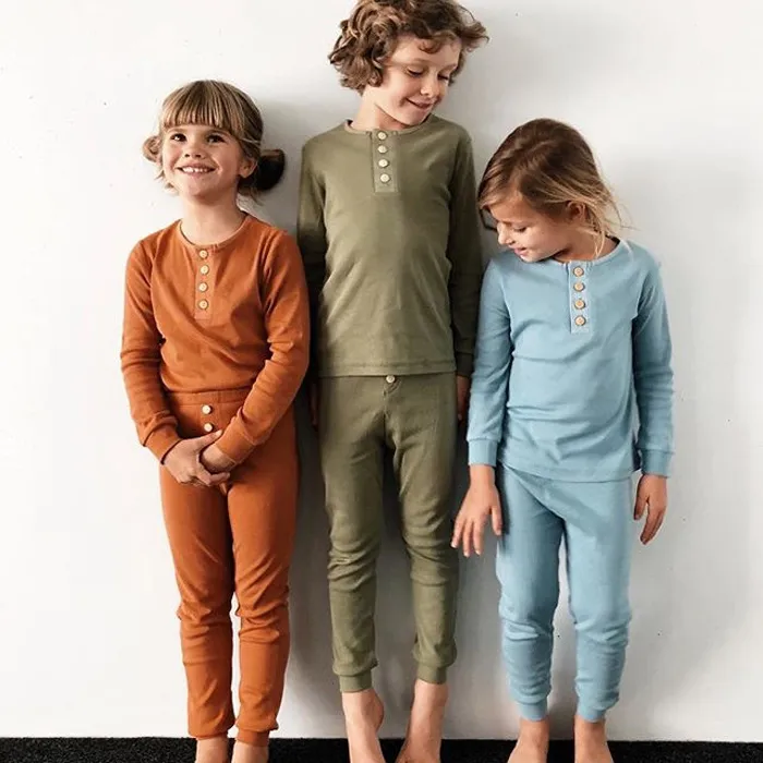 Solid Sleepwear Set For Baby Girls And Boys Long Sleeve Top And