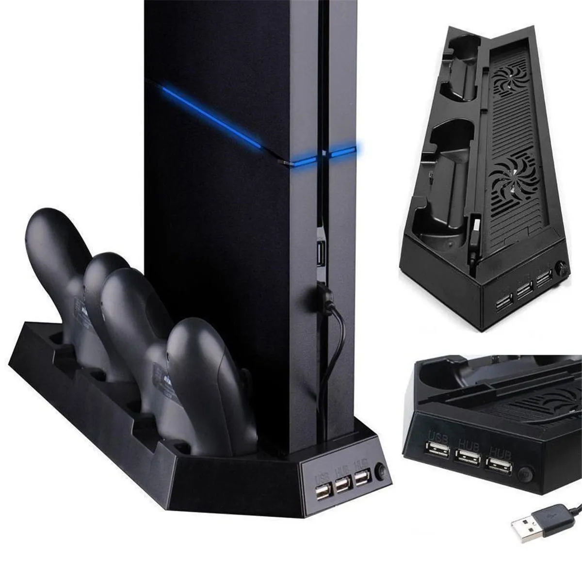 Dual Cooling Fläkt Vertikal Stativ Laddningsstation Spelkontroller Laddare för Sony PlayStation 4 PS4 Gamepad