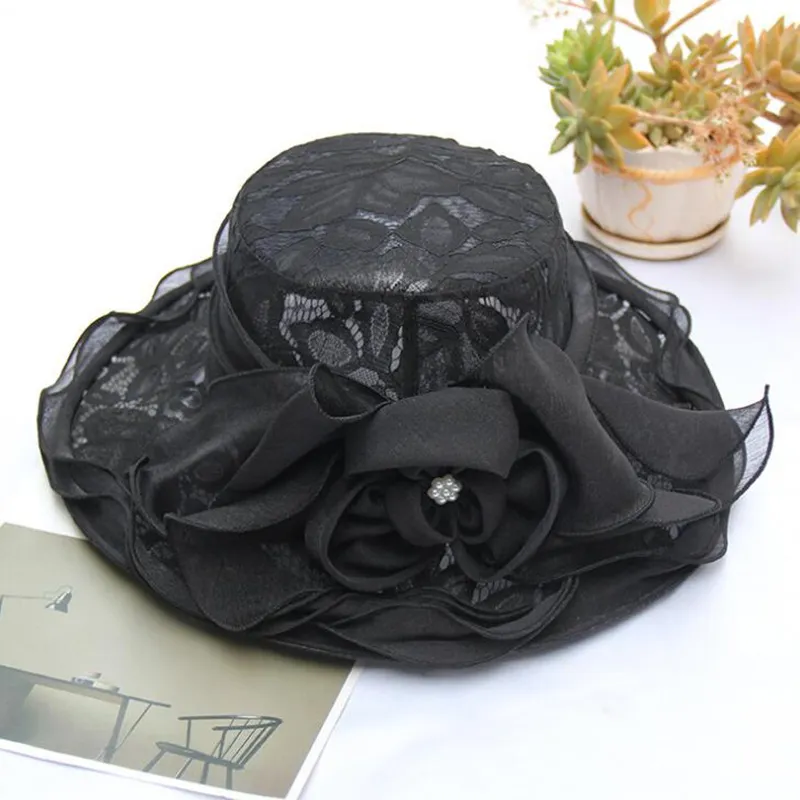 Elegant Black Women\'s Hat with Floral Accent 1pc elegant french style womens black top hat large brim - Temu main image 4