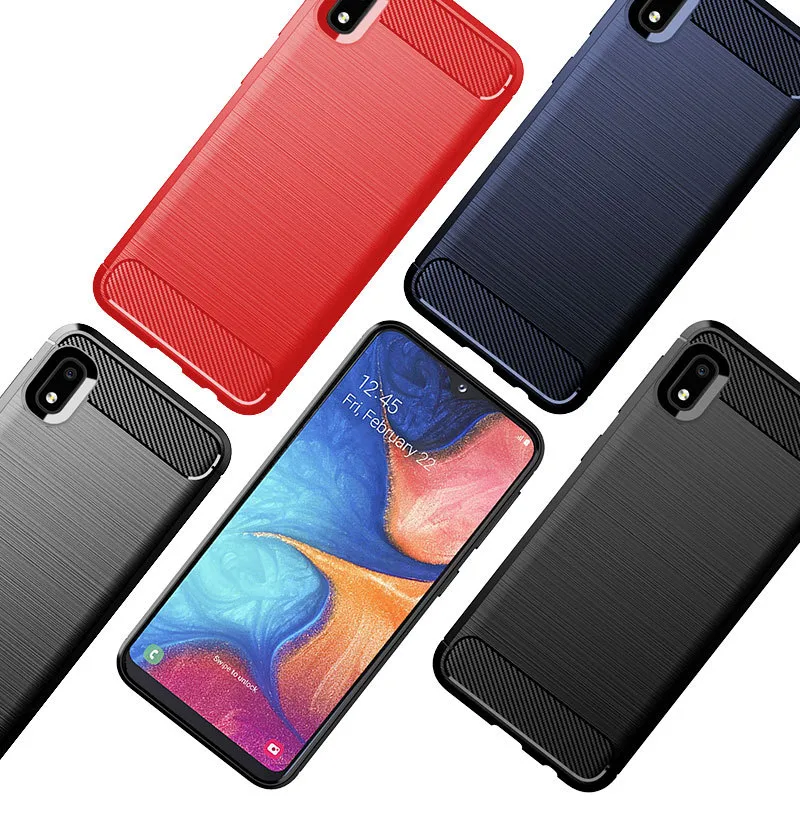 Samsung Galaxy A10S A20S A10E Wide4 A50S A90 5G M30S 280PCS用カーボンファイバーテクスチャスリムアーマーブラシをかけられたTPUケースカバー