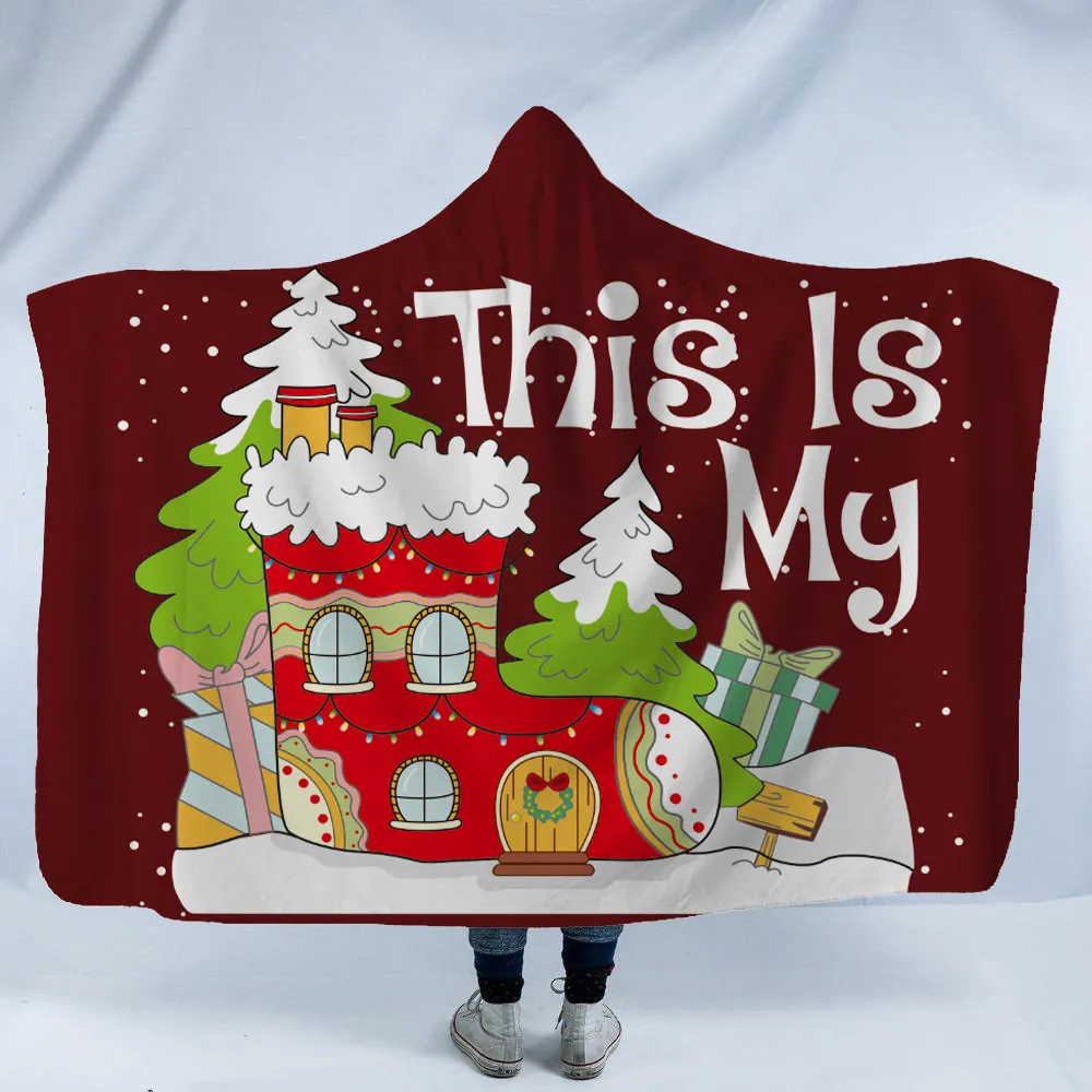Couverture à capuche de Noël Adultes Childs 3D Imprimé en peluche Sherpa Polaire Couvertures Jeter Cape Capes Serviette Douce Chaude Textiles de Maison GGA2588