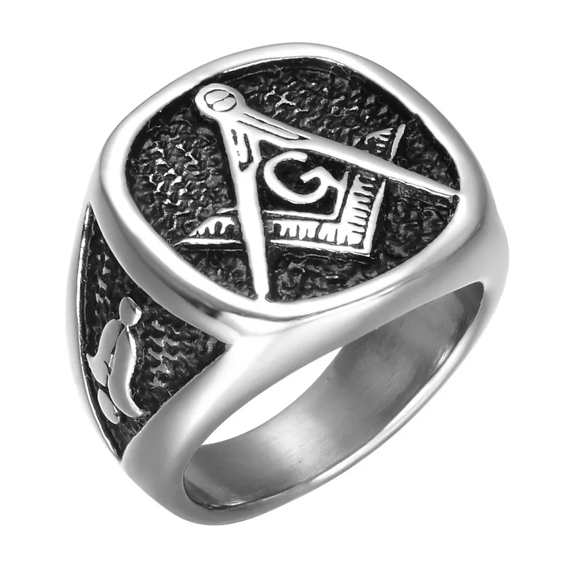 Men's 316L Stainless Steel Freemasonry Ring – Black Silver Masonic Band