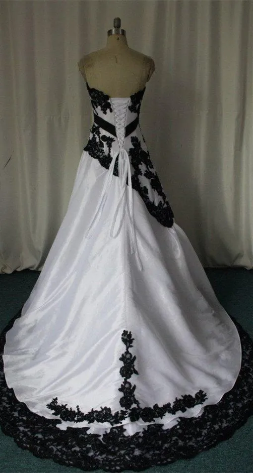 Strapless White Satin Wedding Dress With Black Lace Trim Long Ball Gown Plus Size Custom Made 2024 Collection From Weddres 156.79 DHgate.Com