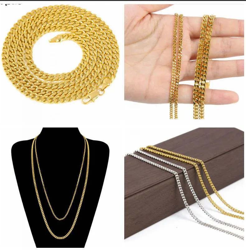 Männer Frauen Vergoldete Hip Hop Halskette 316L Titan Kuba Gliederkette 3mm 5mm Gold Silber Kubanische Seil Kette Halskette Modeschmuck Whosales